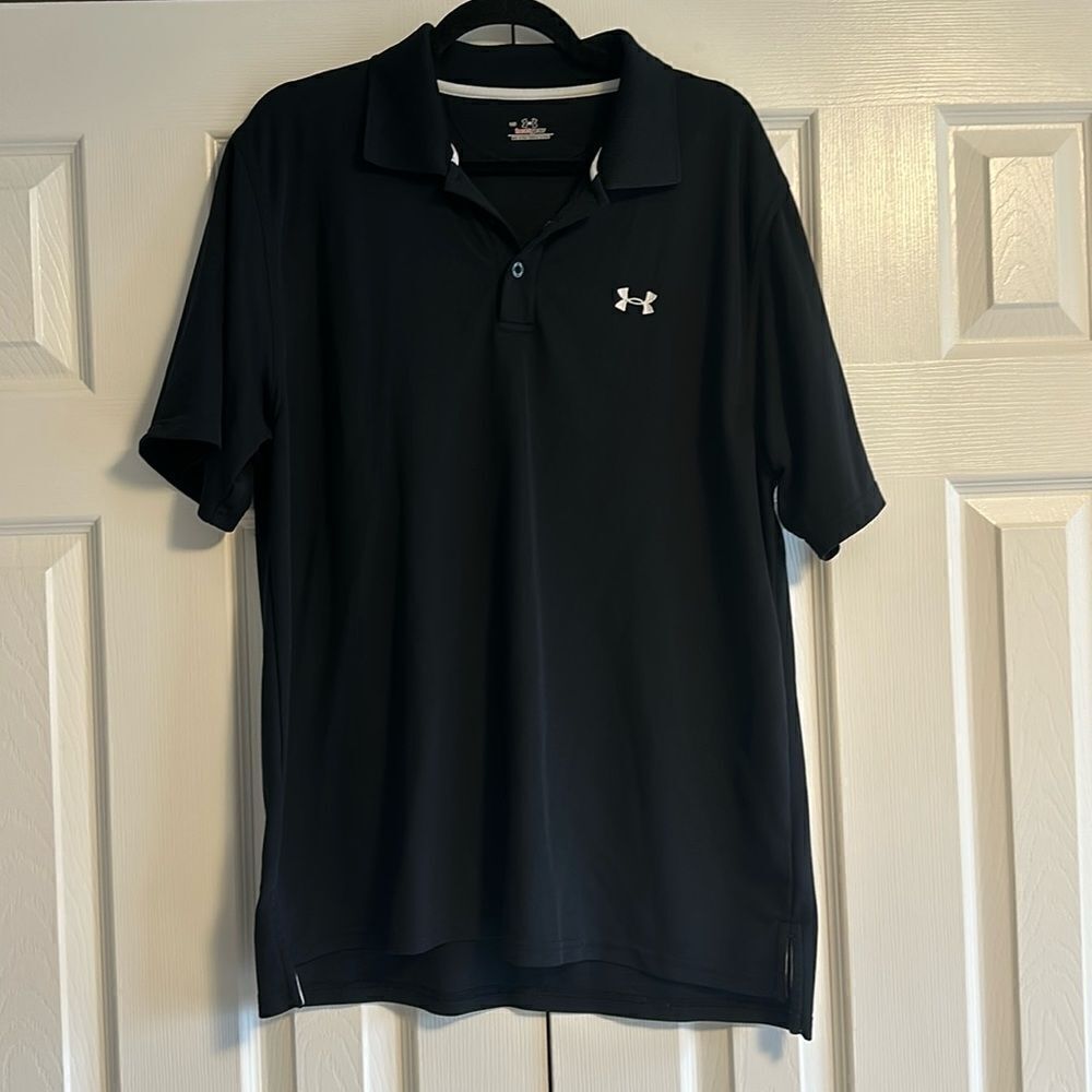 Under Armour Men’s Heat Gear Black Short-sleeve Collared Shirts, Size L